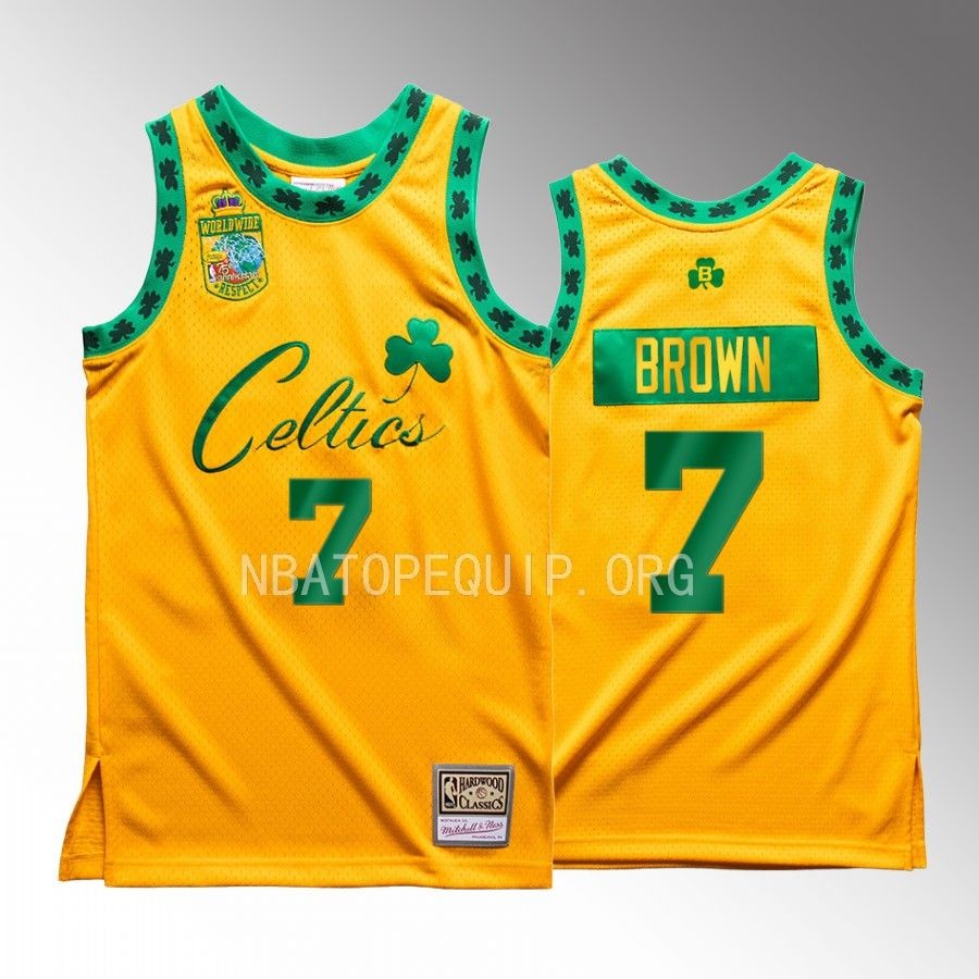 Jaylen Brown Bodega X Mitchell Ness Boston Celtics #7 Gold Jersey Worldwide Respect