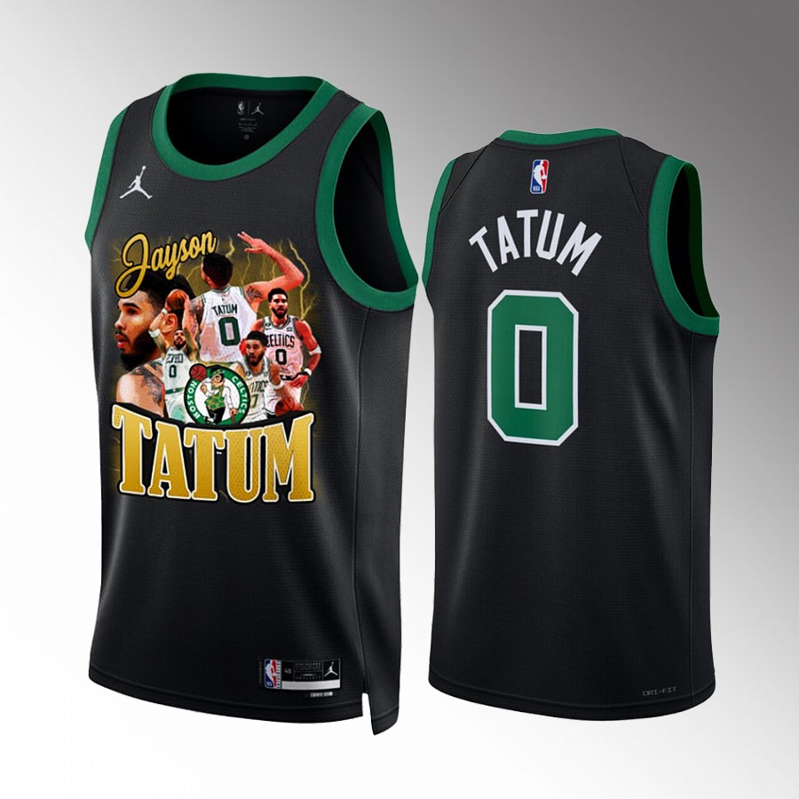 Jayson Tatum Boston Celtics Black #0 Jersey The Green Machine Screen Print Graphics