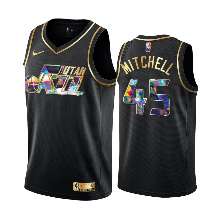 Jazz Donovan Mitchell Diamond Logo Black 2021-22 Jersey NBA 75th Season