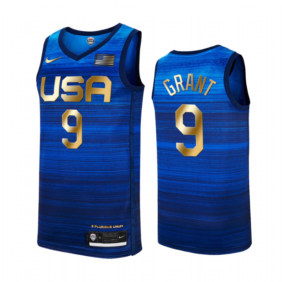 Jerami Grant USA  #9 Blue 2021 Tokyo Olymipcs Gold Winner 4 Consecutive Jersey