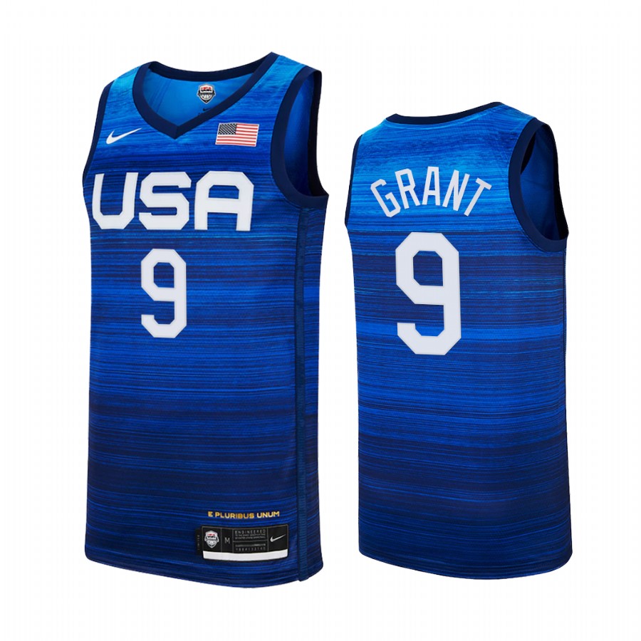 Jerami Grant USA  #9 Blue 2021 Tokyo Olympics Away Jersey