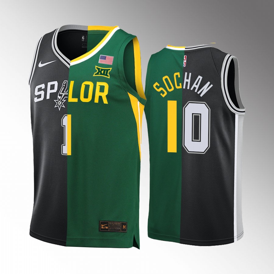 Jeremy Sochan Spurs x Baylor Split Edition Black Green Jersey 2022 NBA Draft