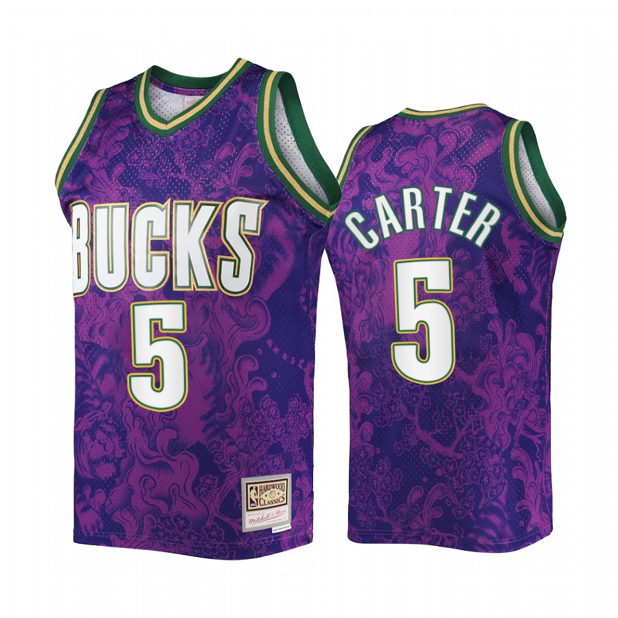 Jevon Carter Lunar New Year 2022 Milwaukee Bucks Purple Jersey Mitchell Ness