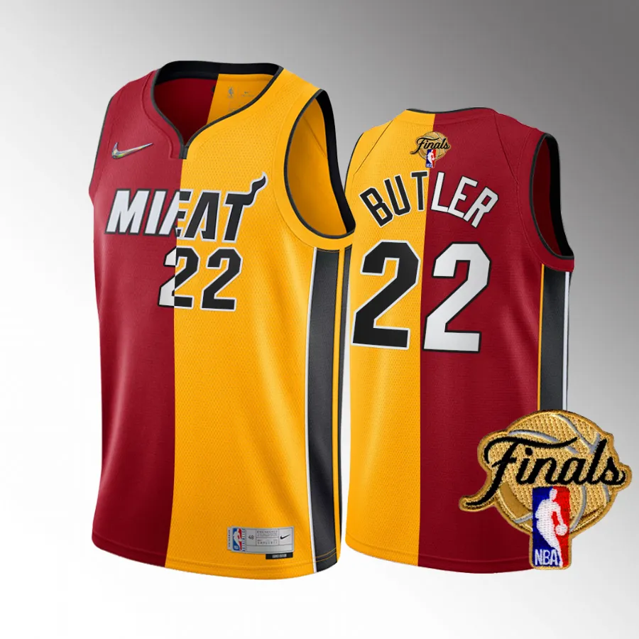 Jimmy Butler Miami Heat 2023 Eastern Conference Champions Red Yellow #22 Split Jersey Men
