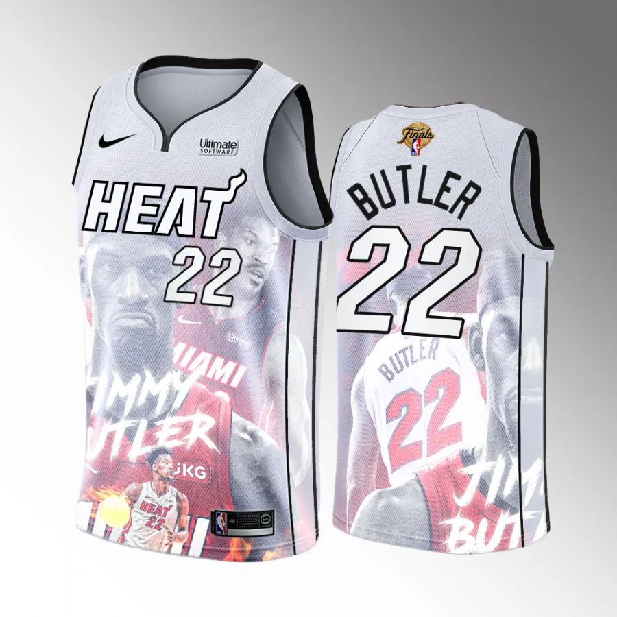 Jimmy Butler Miami Heat 2023 Finals Print Graphics White #22 Association Edition Jersey Men