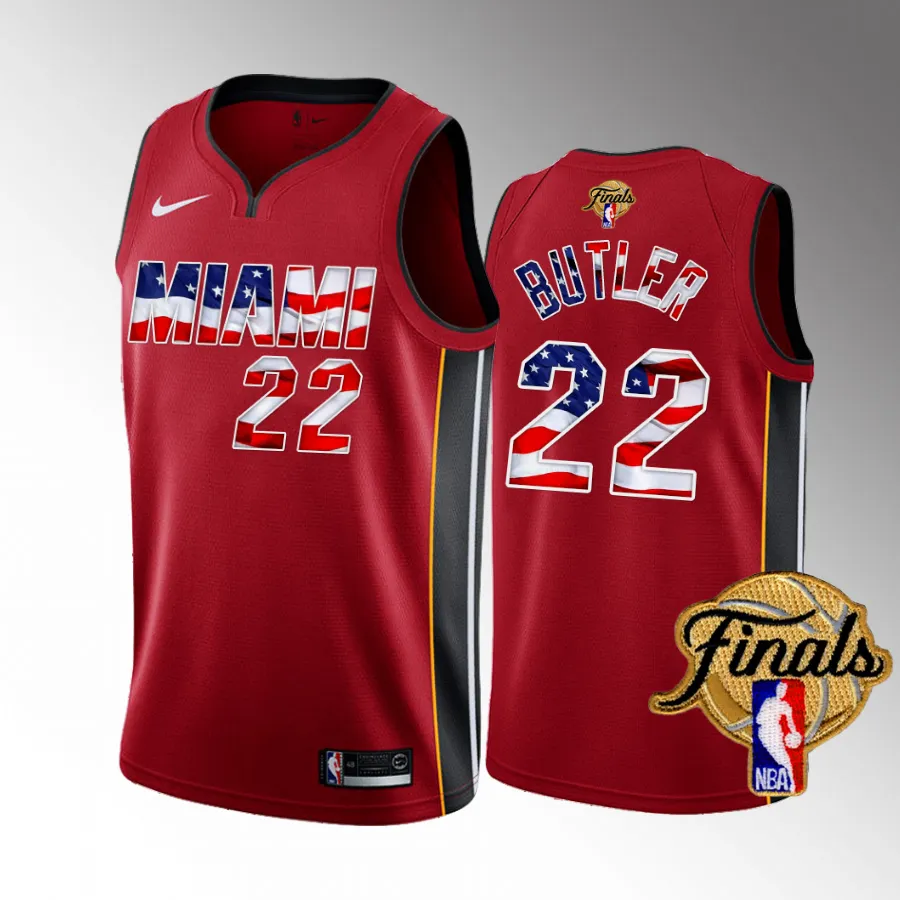 Jimmy Butler Miami Heat 2023 NBA Finals Patch Red #22 U.S. flag Jersey Men