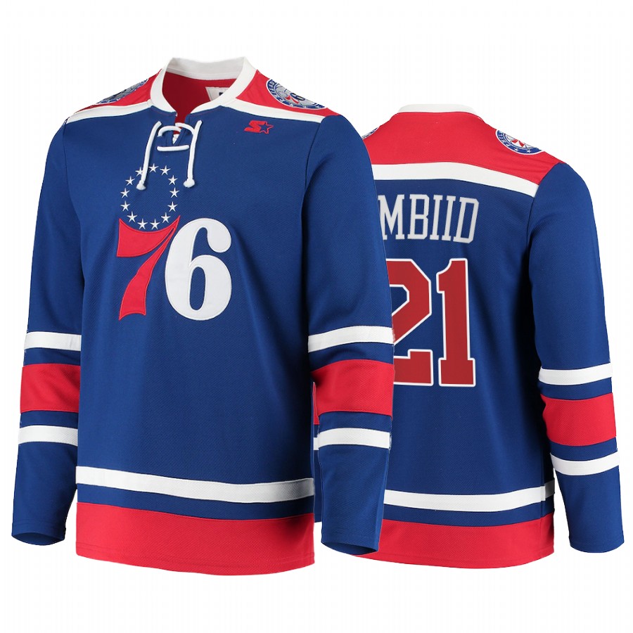 Joel Embiid #21 Philadelphia 76ers G-III Sports Hoodie Royal Hockey Fashion Jersey