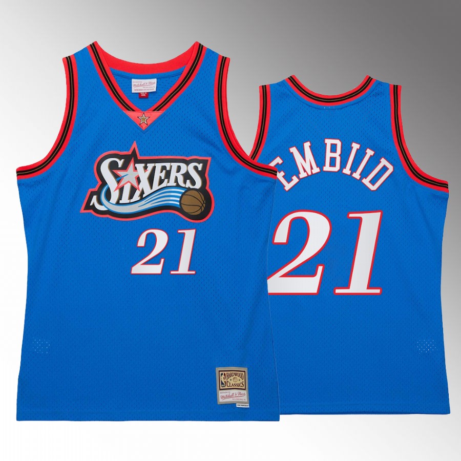 Joel Embiid #21 Philadelphia 76ers Neon Tropical Royal Hardwood Classics Jersey