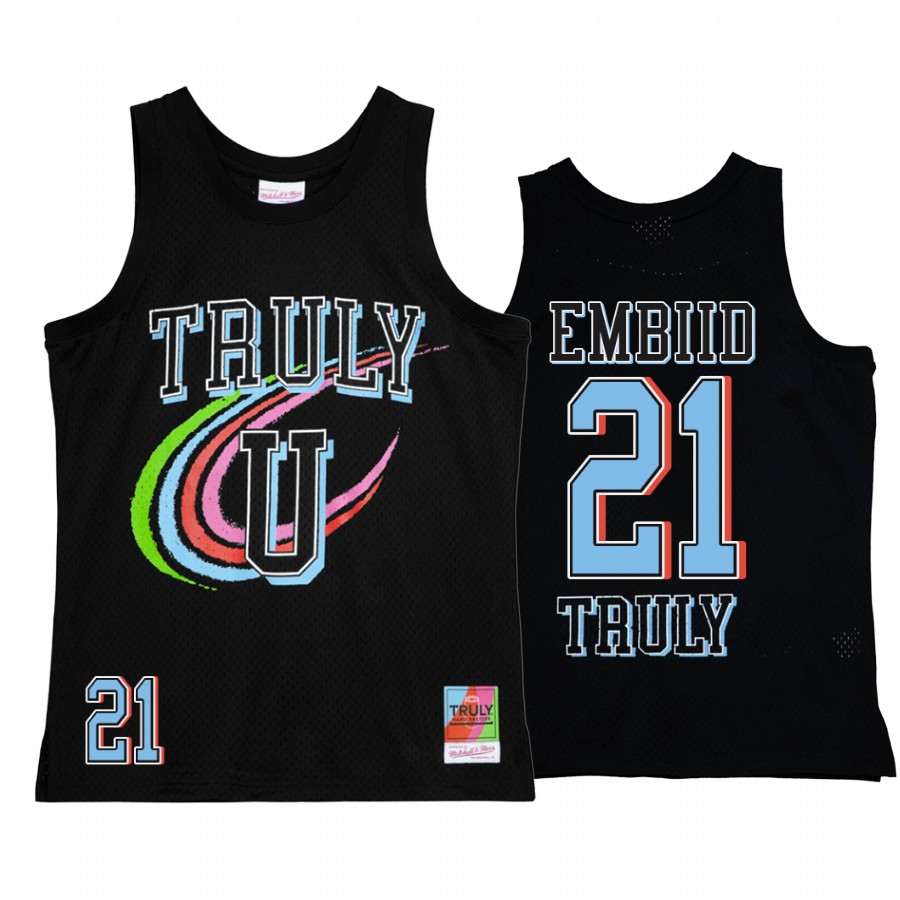 Joel Embiid 21 Philadelphia 76ers Truly U Black Jersey Mitchell Ness Tank