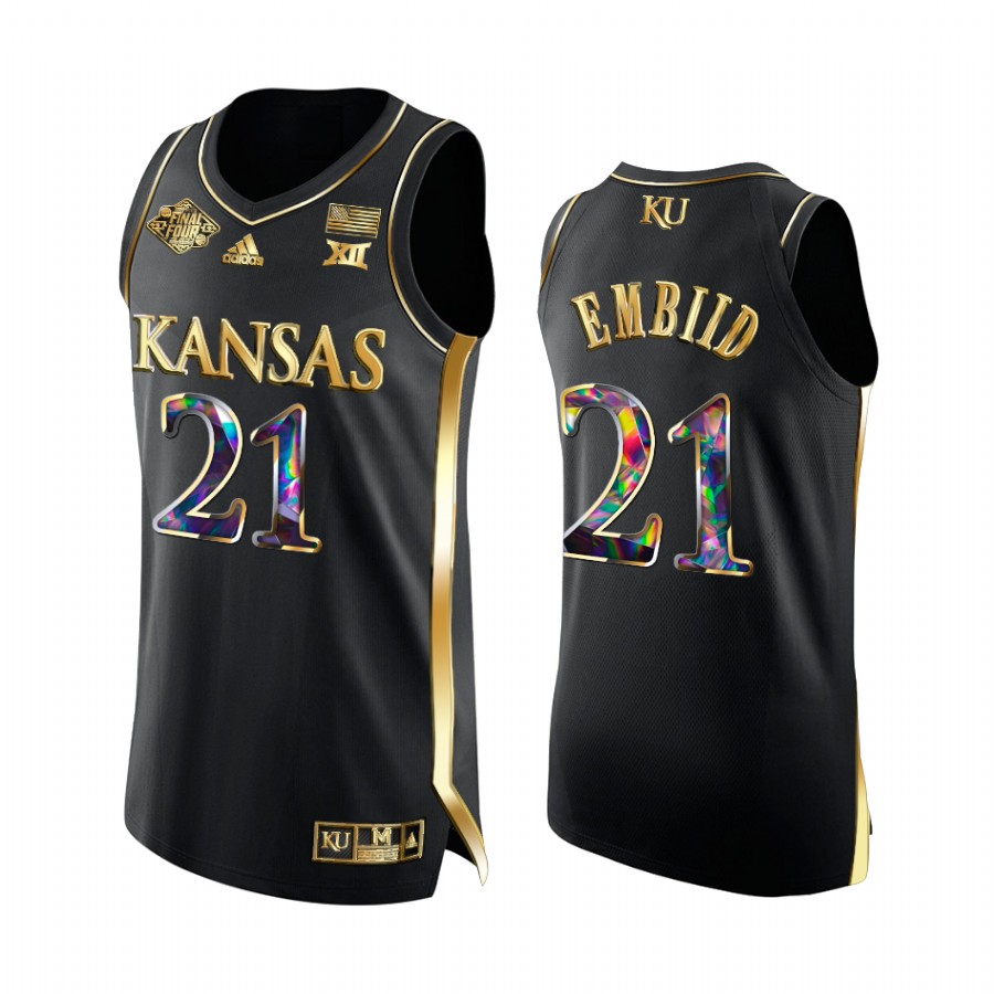 Joel Embiid Kansas Jayhawks 2022 NCAA National Championship #21 Jersey Black Golden Diamond Edition
