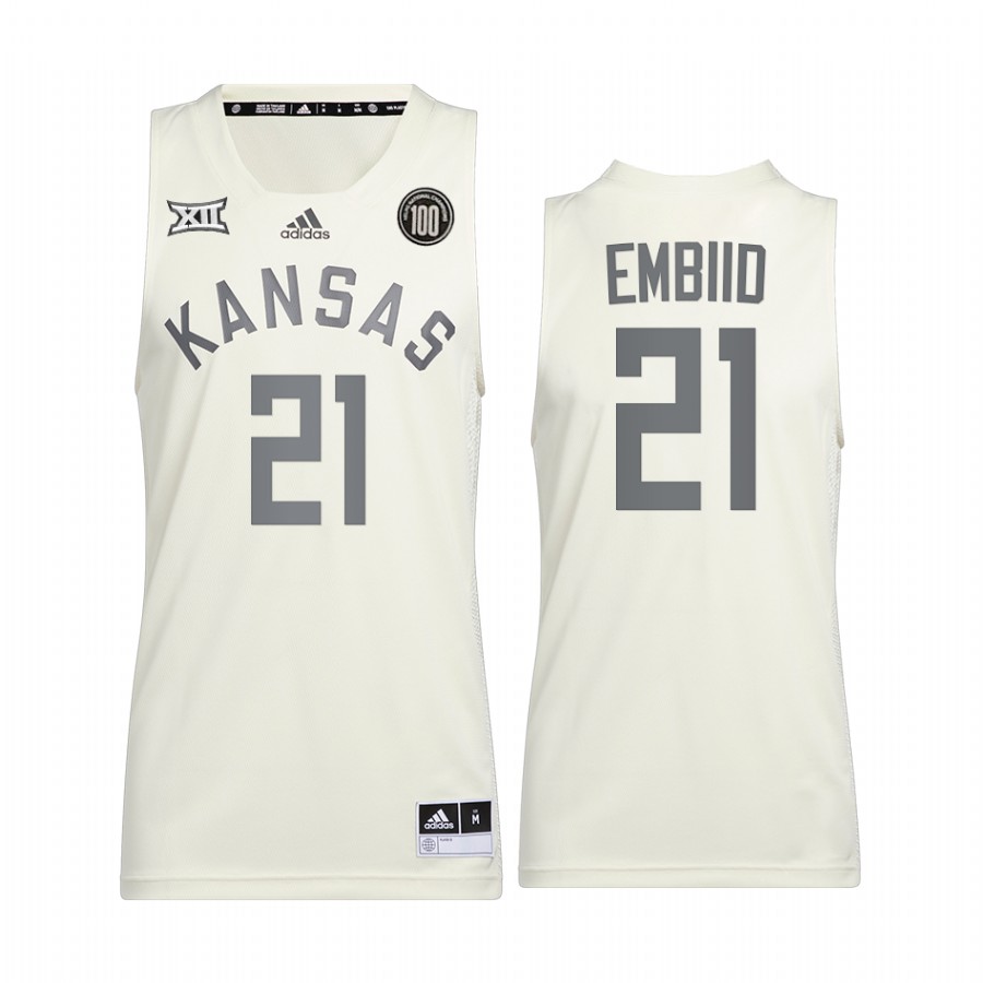 Joel Embiid Kansas Jayhawks White Jersey 100 Anniversary of 1922 Helms National Champs Retro