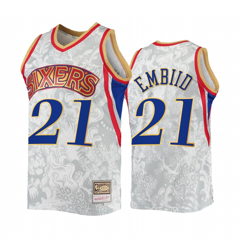 Joel Embiid Lunar New Year 2022 Philadelphia 76ers White Jersey Hardwood Classics