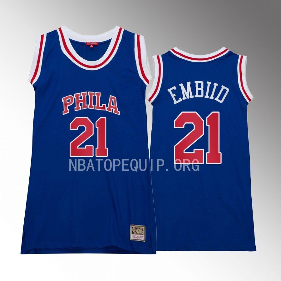 Joel Embiid Philadelphia 76ers #21 Hardwood Classics Jersey Blue Women