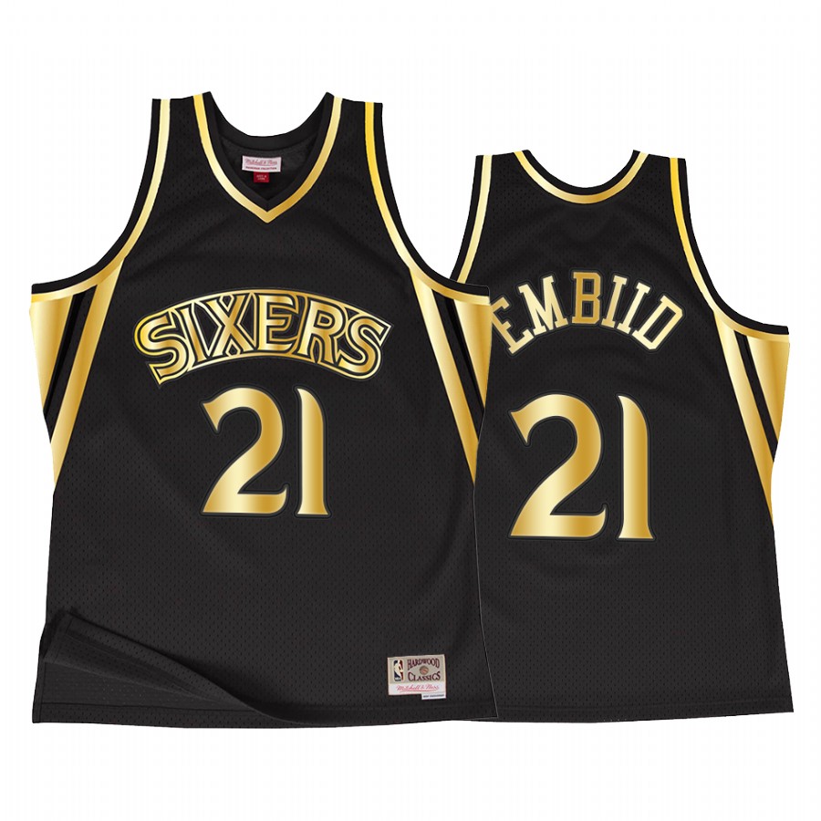 Joel Embiid Philadelphia 76ers Black Throwback 90s Jersey Golden Collection