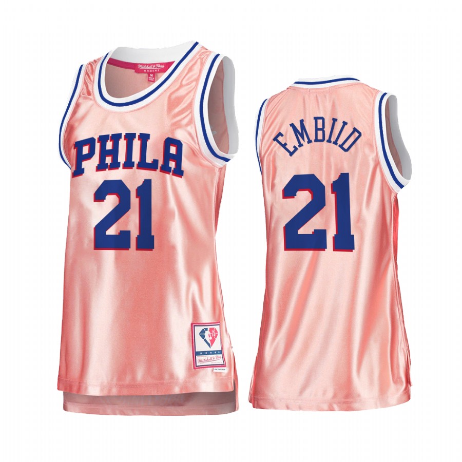 Joel Embiid Philadelphia 76ers Rose Gold Jersey #21 Pink 75th Anniversary Women's Tank