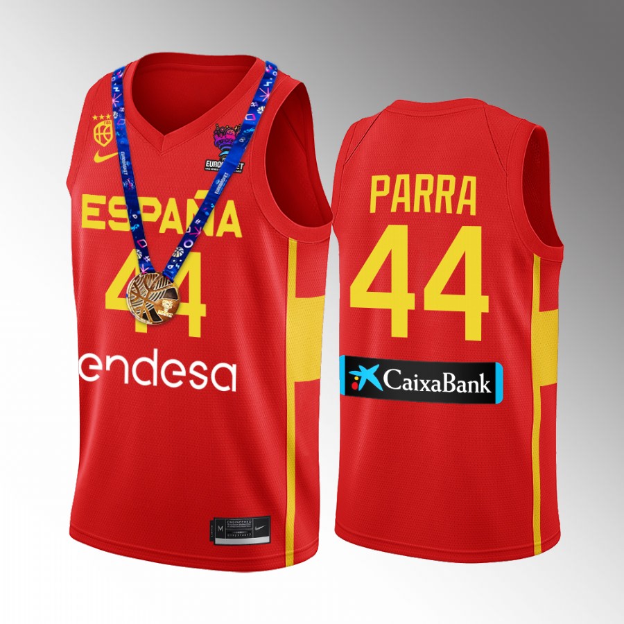 Joel Parra Spain Champs FIBA EuroBasket 2022 Red Jersey  Gold Medal #44