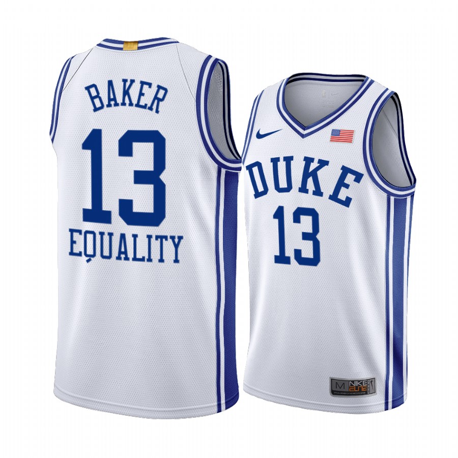 Joey Baker Duke Blue Devils White Equality BLM Social justice 2020-21 Jersey