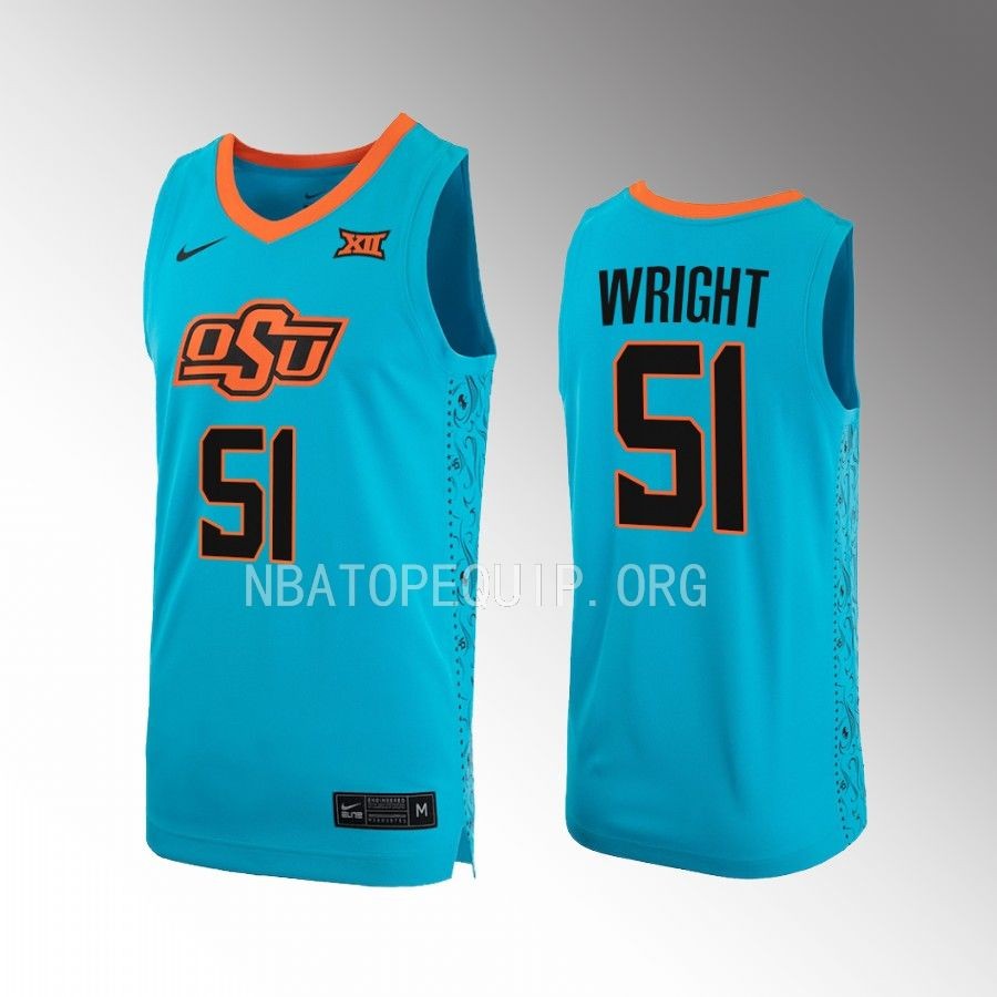 John-Michael Wright OSU Cowboys Turquoise Jersey 2022-23 Alternate