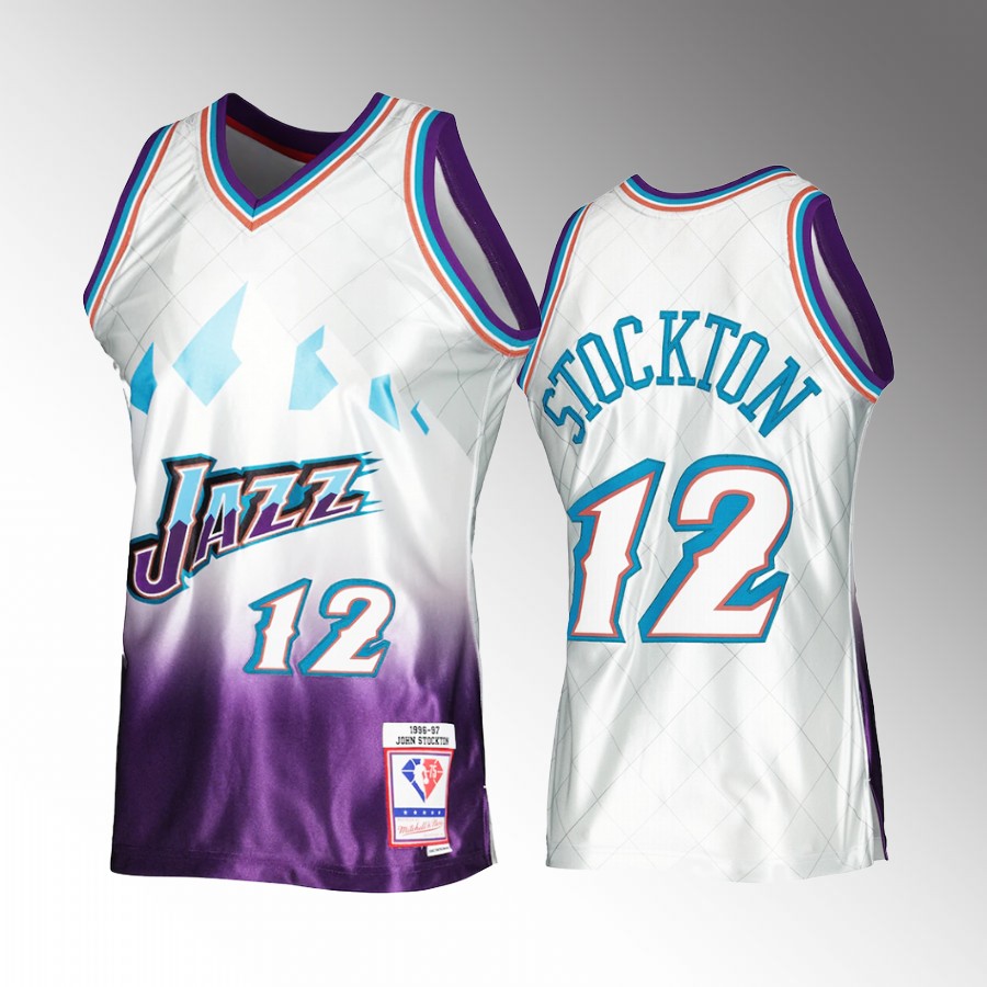 John Stockton #12 Utah Jazz 1996-97 Hardwood Classics Platinum 75th Anniversary Jersey