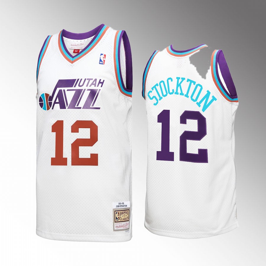 John Stockton #12 Utah Jazz Reload 3.0 White 1991-92 Hardwood Classics Jersey