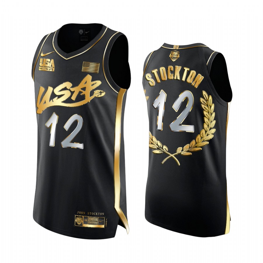 John Stockton Dream Team 1996 Glory Golden Limited Edition Black Jersey