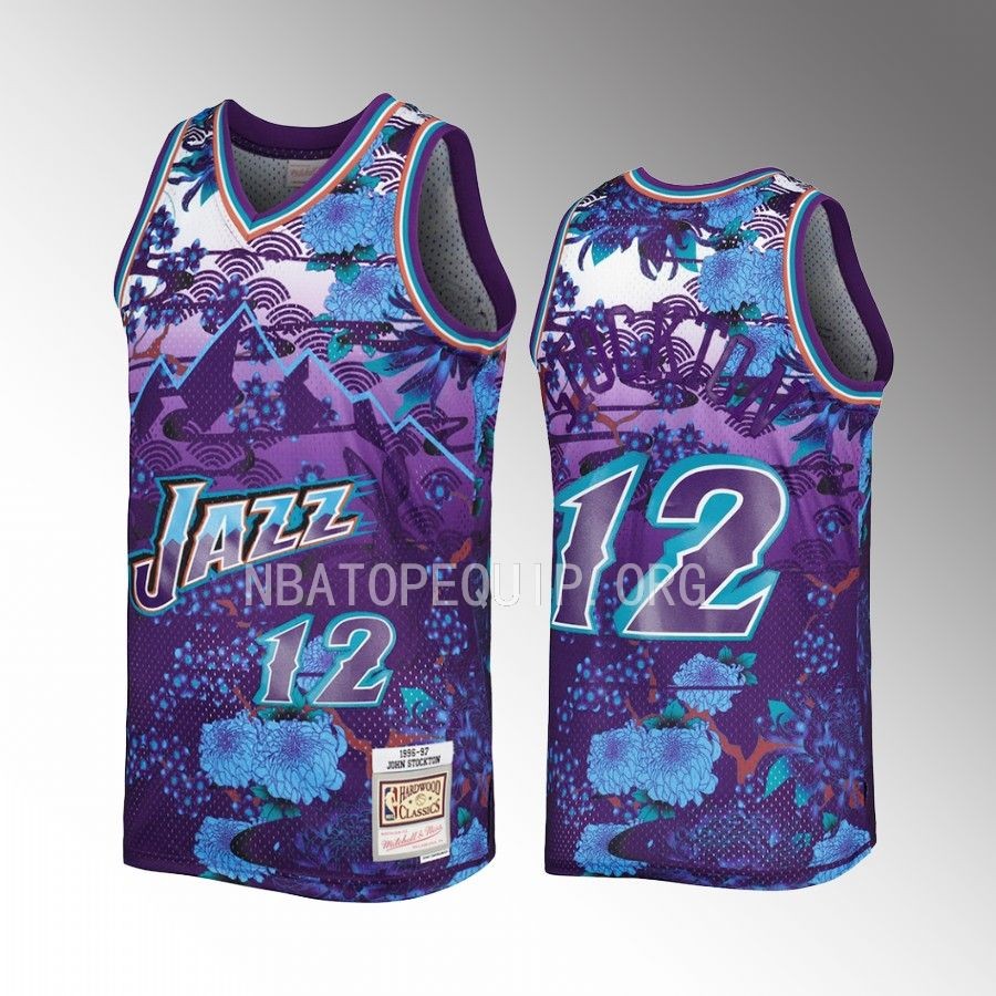 John Stockton Utah Jazz #12 2023 Lunar New Year Jersey Purple Hardwood Classics Men