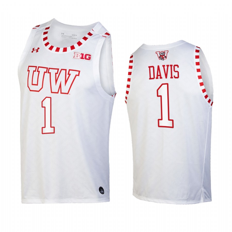 Johnny Davis Wisconsin Badgers White Jersey 2022 College  Alternate