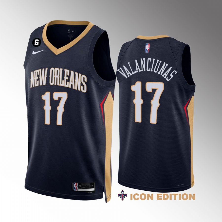 Jonas Valanciunas New Orleans Pelicans #17 Navy Jersey 2022-23 Icon Edition NO.6 Patch