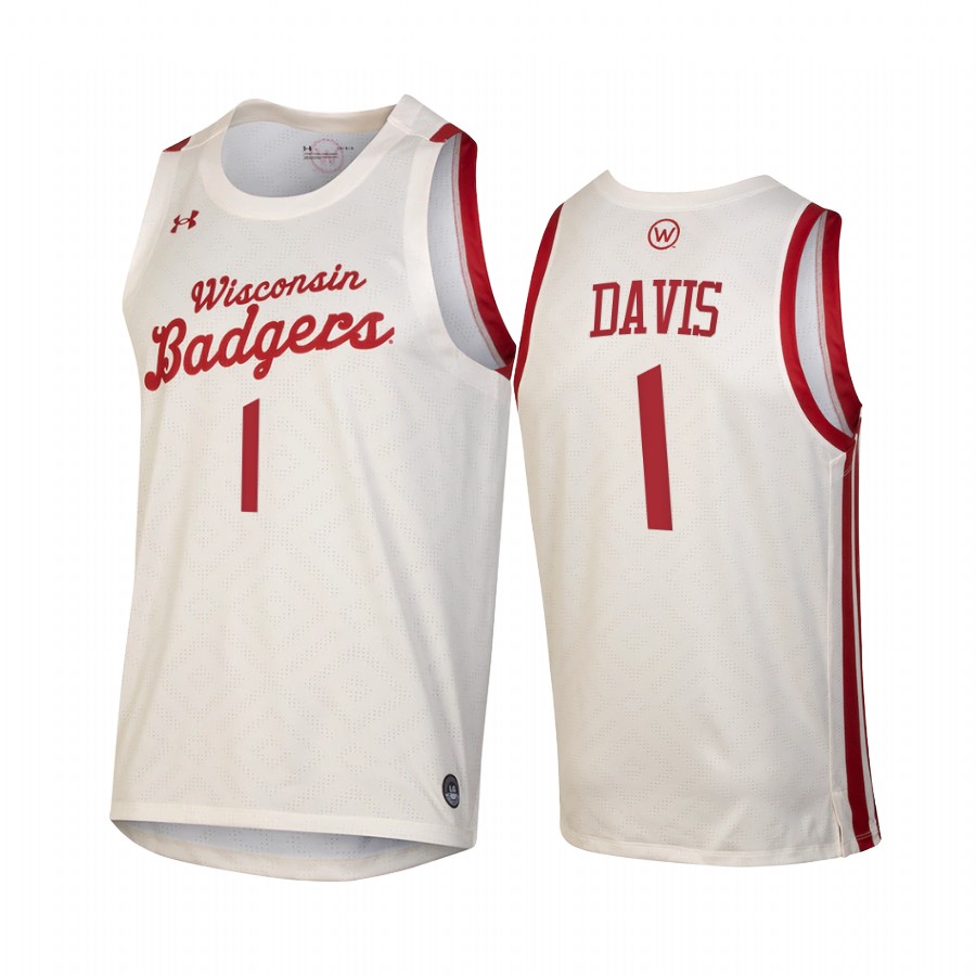 Jonathan Davis Wisconsin Badgers White Jersey 2021 Throwback College