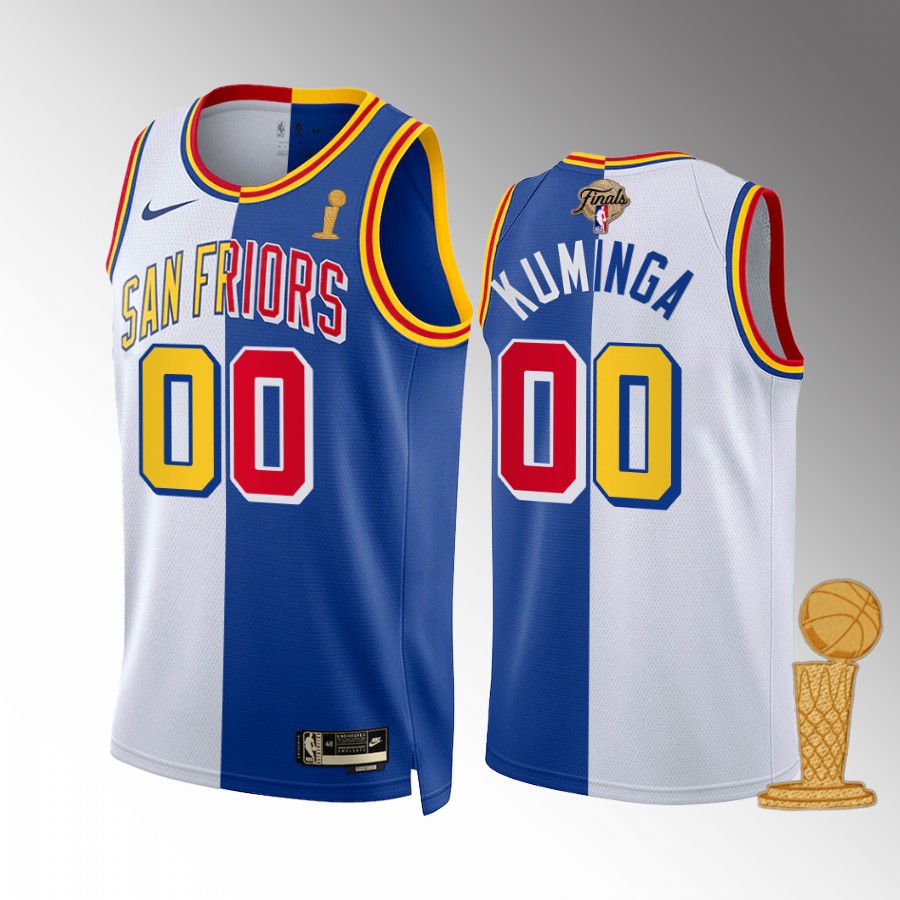 Jonathan Kuminga 2021-22 NBA Champions Golden State Warriors White Royal #00 Jersey Classic Split