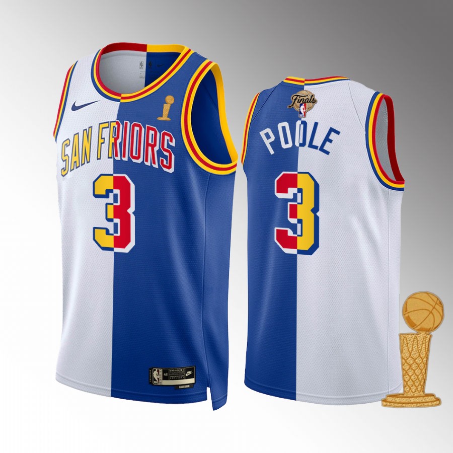 Jordan Poole 2021-22 NBA Champions Golden State Warriors White Royal #3 Jersey Classic Split