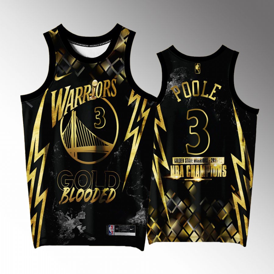 Jordan Poole Golden State Warriors Black #3 Jersey 2022 Gold Program Champions Exclusive