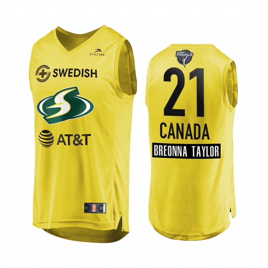 Jordin Canada WNBA 2020 WNBA Finals Bound Breonna Taylor Patch Men Yellow Jersey