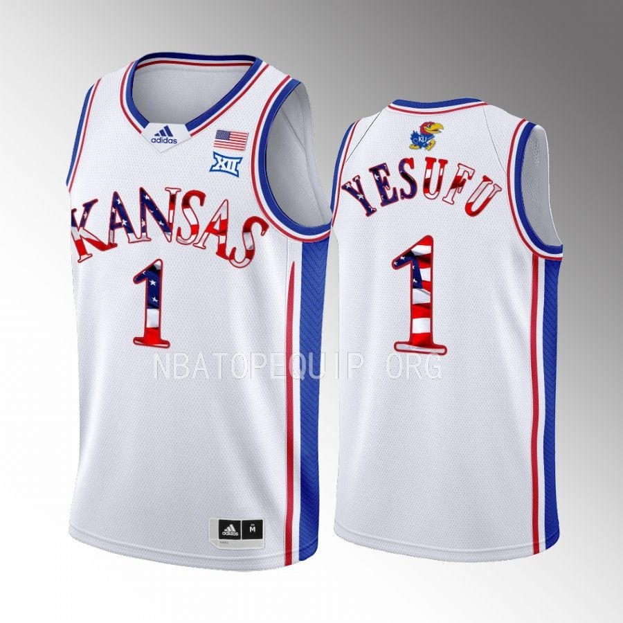 Joseph Yesufu 2023 Stars and Stripes Kansas Jayhawks #1 White Jersey