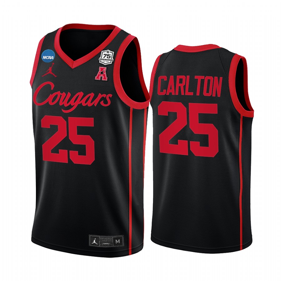 Josh Carlton Houston Cougars Black Jersey 2022 NCAA March Madness 75th