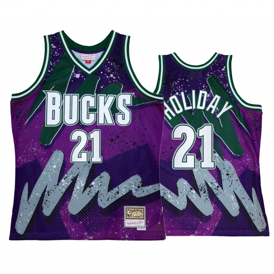 Jrue Holiday #21 Milwaukee Bucks Hyper Hoop Purple Throwback 90s Jersey