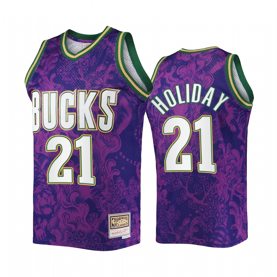 Jrue Holiday Lunar New Year 2022 Milwaukee Bucks Purple Jersey Mitchell Ness