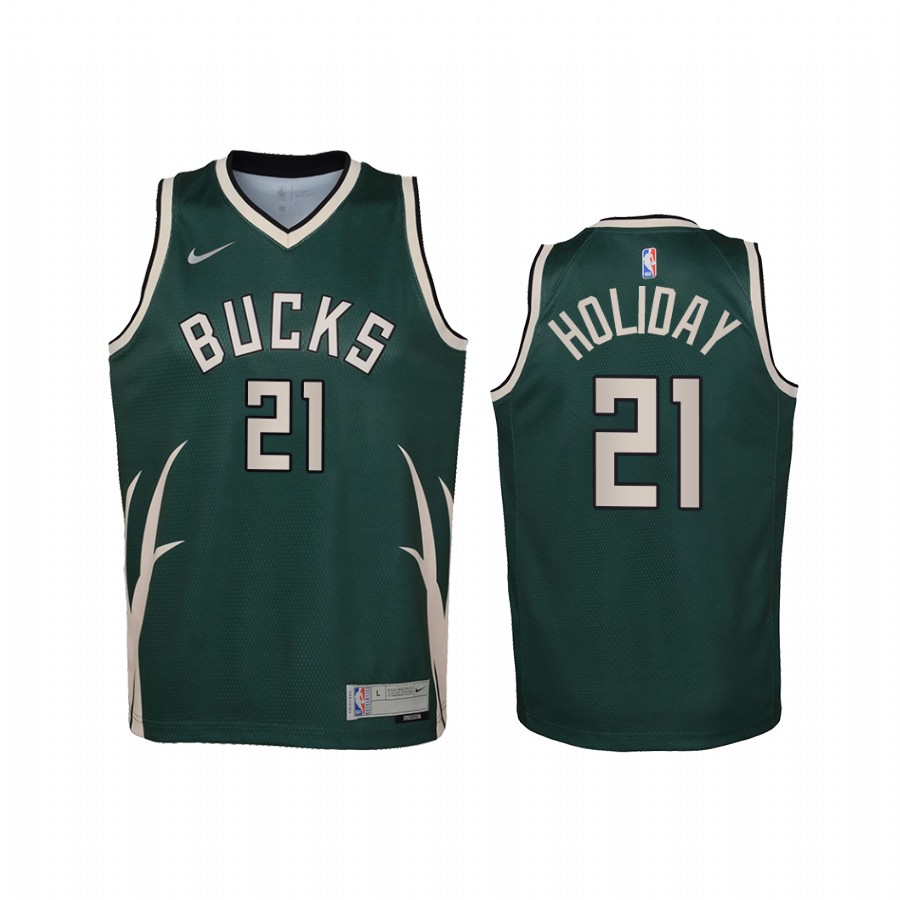 Jrue Holiday Milwaukee Bucks 2021 Earned Edition Green Youth Jersey - Swingman