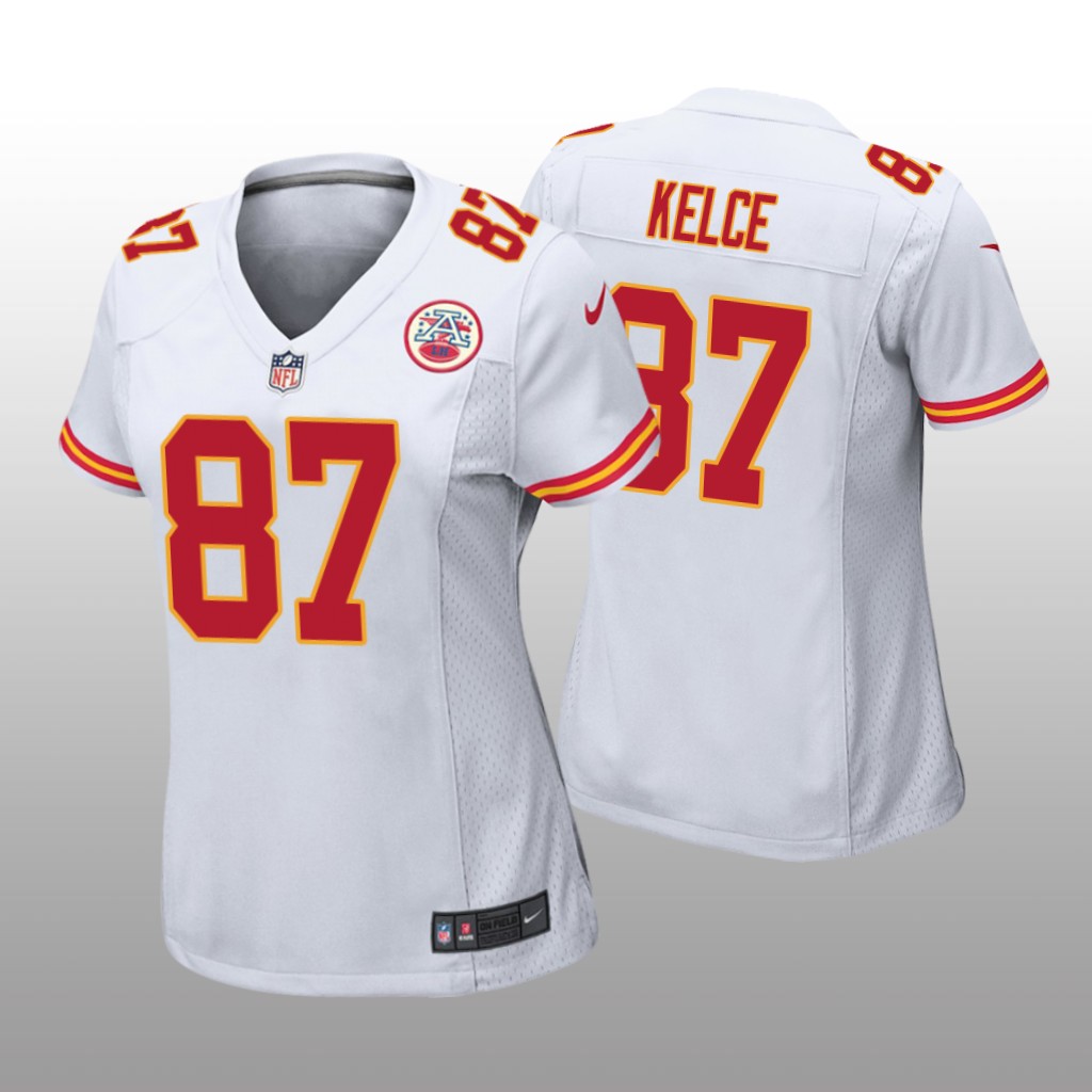 Kansas City Chiefs #87 White Travis Kelce Game Jersey - Women's