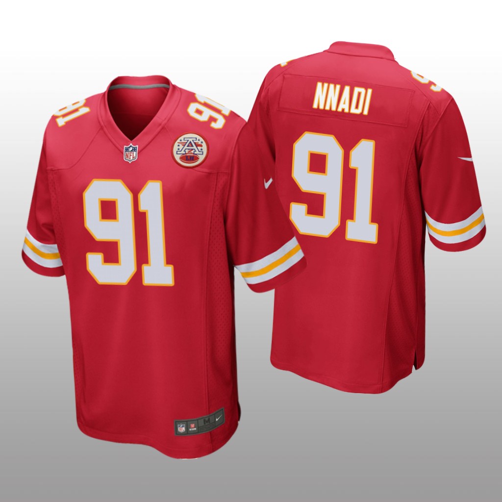 Kansas City Chiefs #91 Red Men's Derrick Nnadi Game Jersey