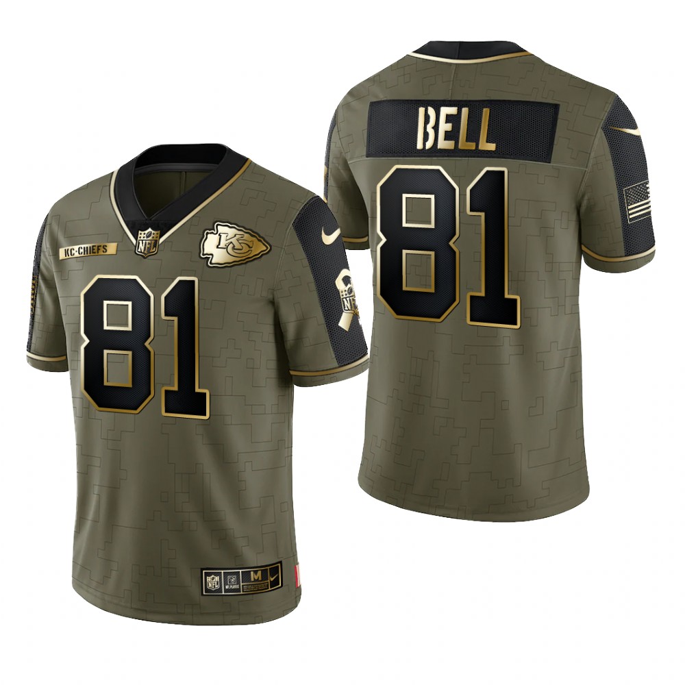 Kansas City Chiefs Blake Bell Olive Gold Limited Jersey 2021 Salute To Service - Men's