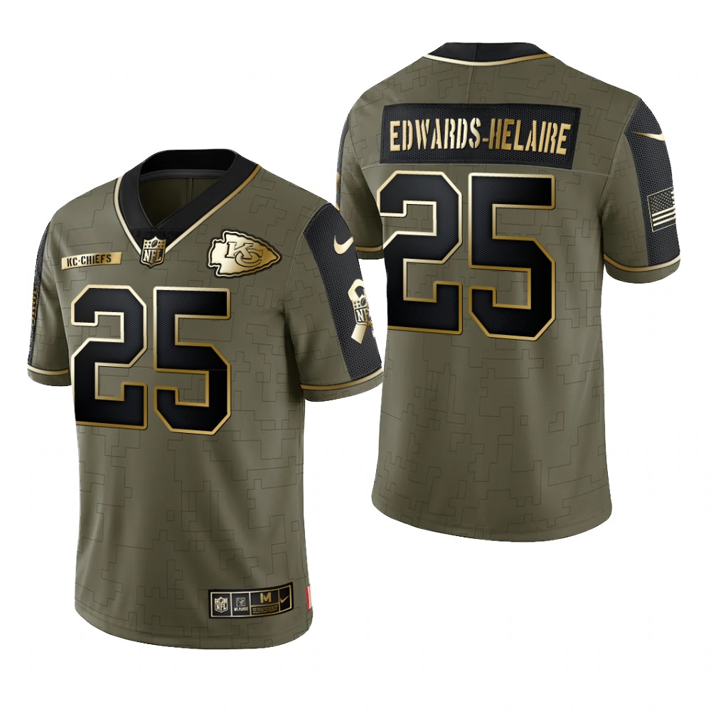 Kansas City Chiefs Clyde Edwards-Helaire Olive Gold Limited Jersey 2021 Salute To Service - Men's
