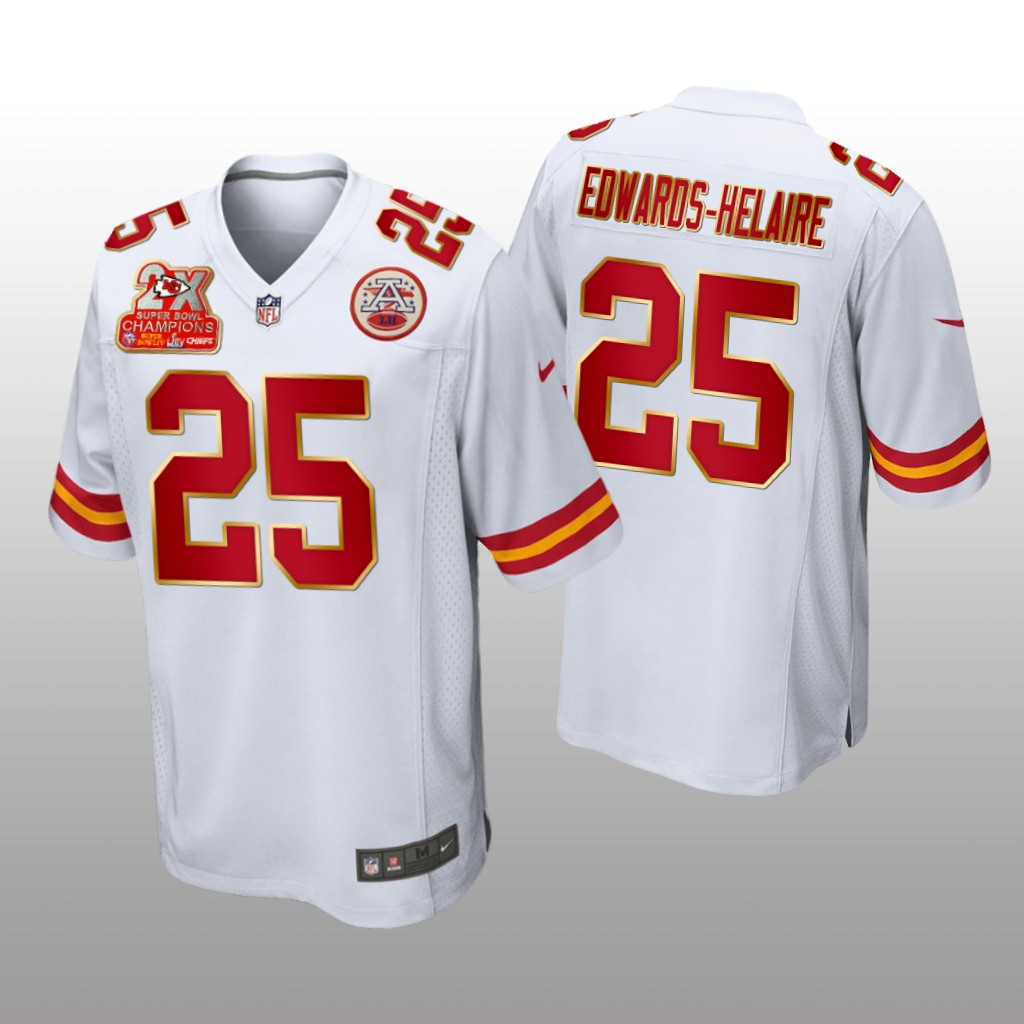 Kansas City Chiefs Clyde Edwards-Helaire White Game 2X Super Bowl Champions Patch - Men's