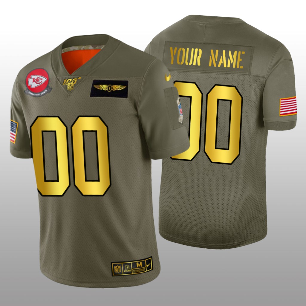 Kansas City Chiefs Custom Olive Golden NFL 100 Jersey 2019 Salute to Service - Men's