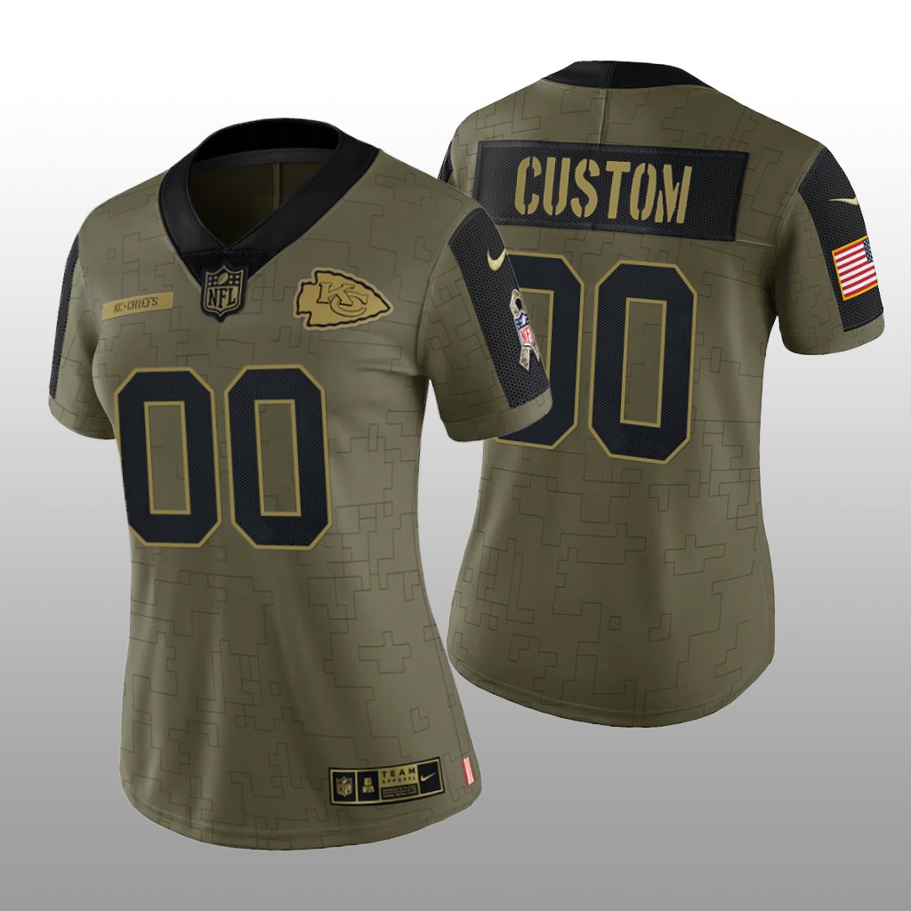Kansas City Chiefs Custom Olive Limited Jersey 2021 Salute To Service - Women's