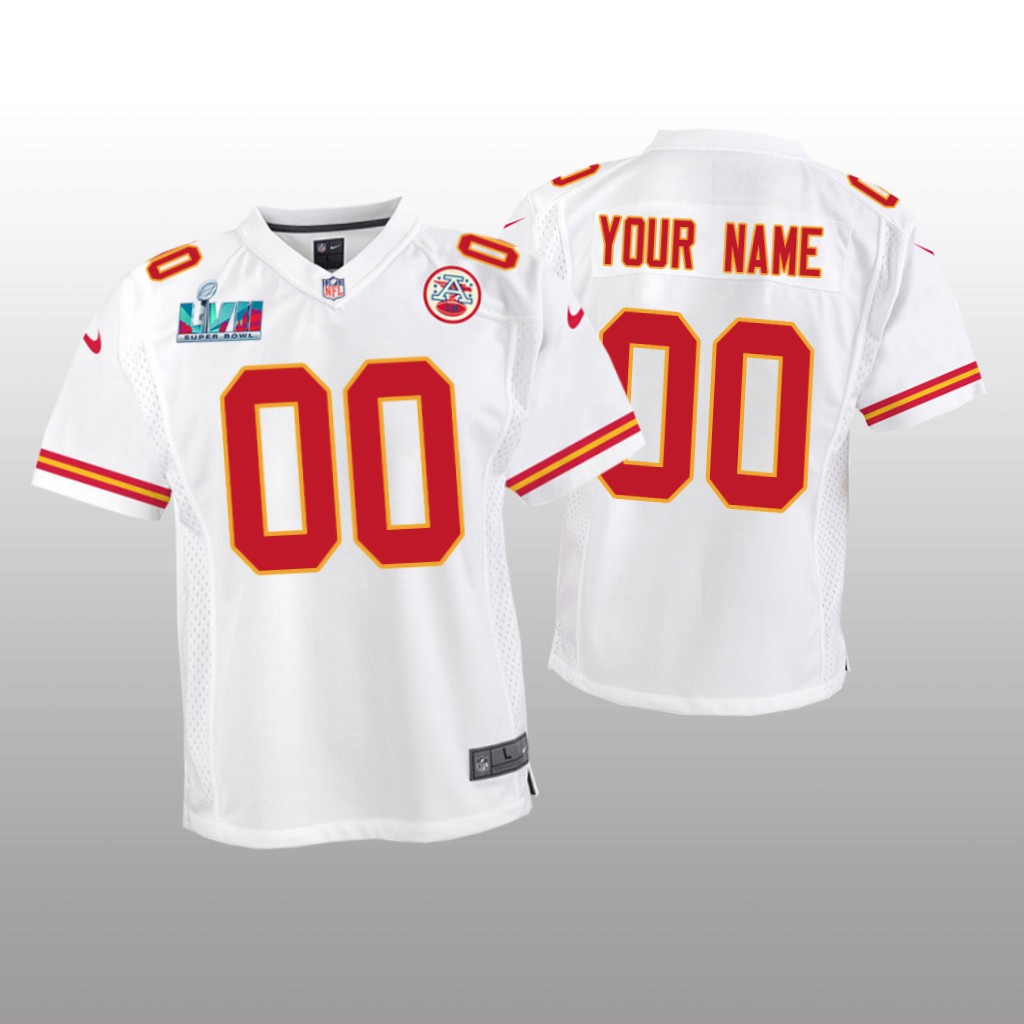 Kansas City Chiefs Custom White Game Jersey Super Bowl LVII - Youth