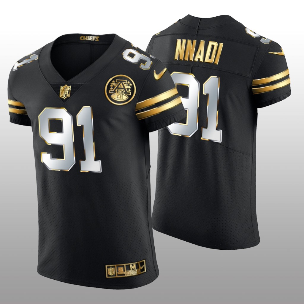 Kansas City Chiefs Derrick Nnadi Black Elite Jersey Golden Edition Men's