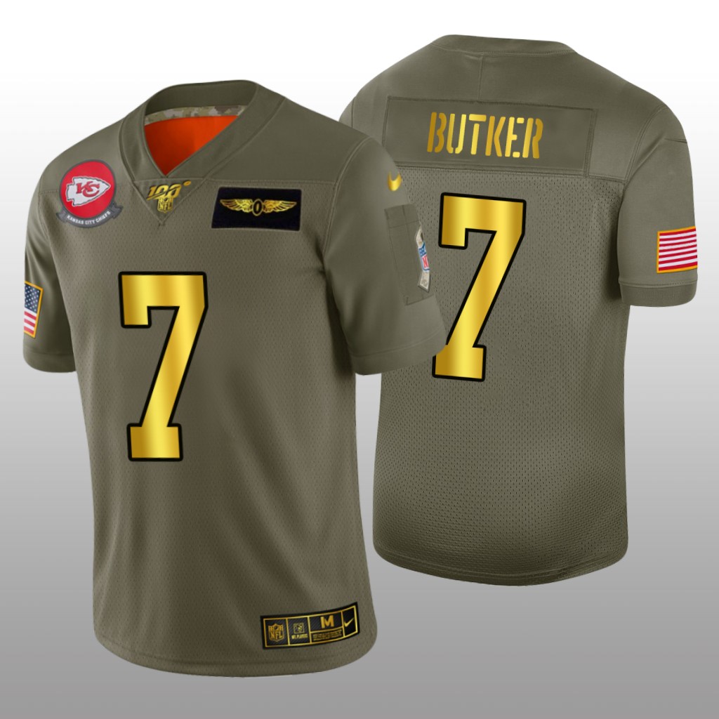 Kansas City Chiefs Harrison Butker Olive Golden NFL 100 Jersey 2019 Salute to Service - Men's