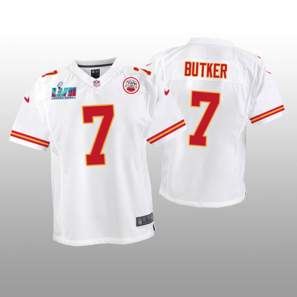 Kansas City Chiefs Harrison Butker White Game Jersey Super Bowl LVII - Youth