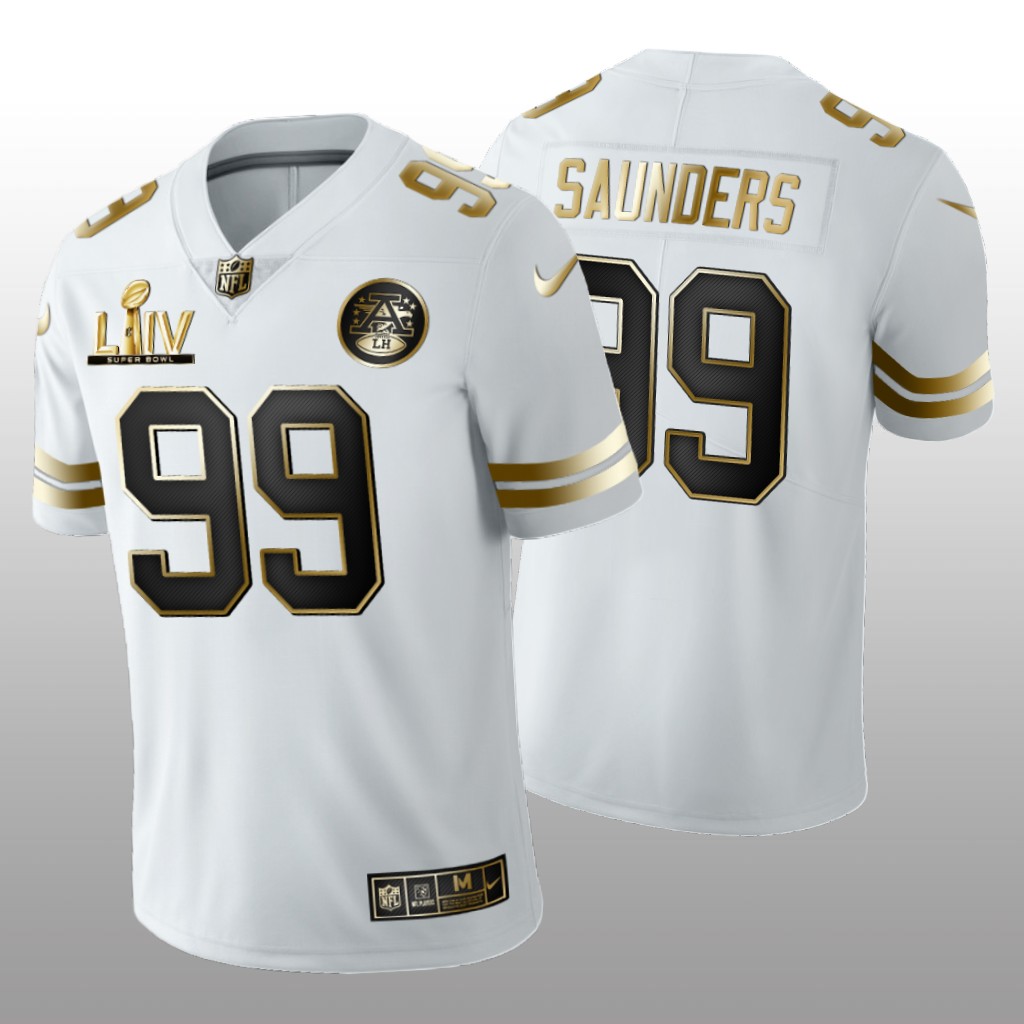 Kansas City Chiefs Khalen Saunders White Golden Edition Jersey Super Bowl LIV - Men's